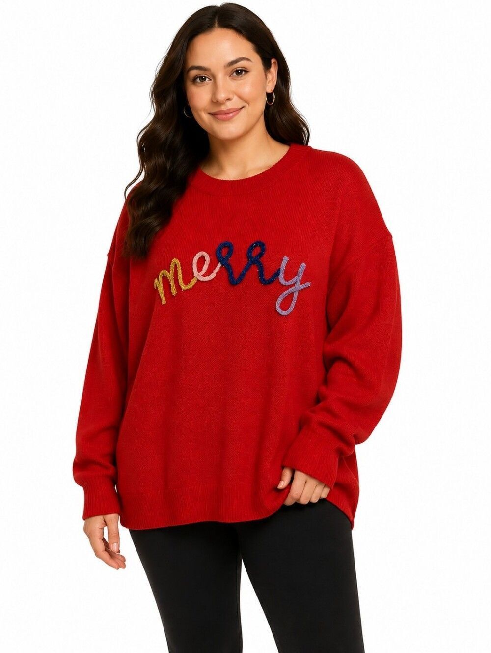 ChicSoul Merry Embroidered Sweater Women's Plus Size 3XL Red Oversized Holiday